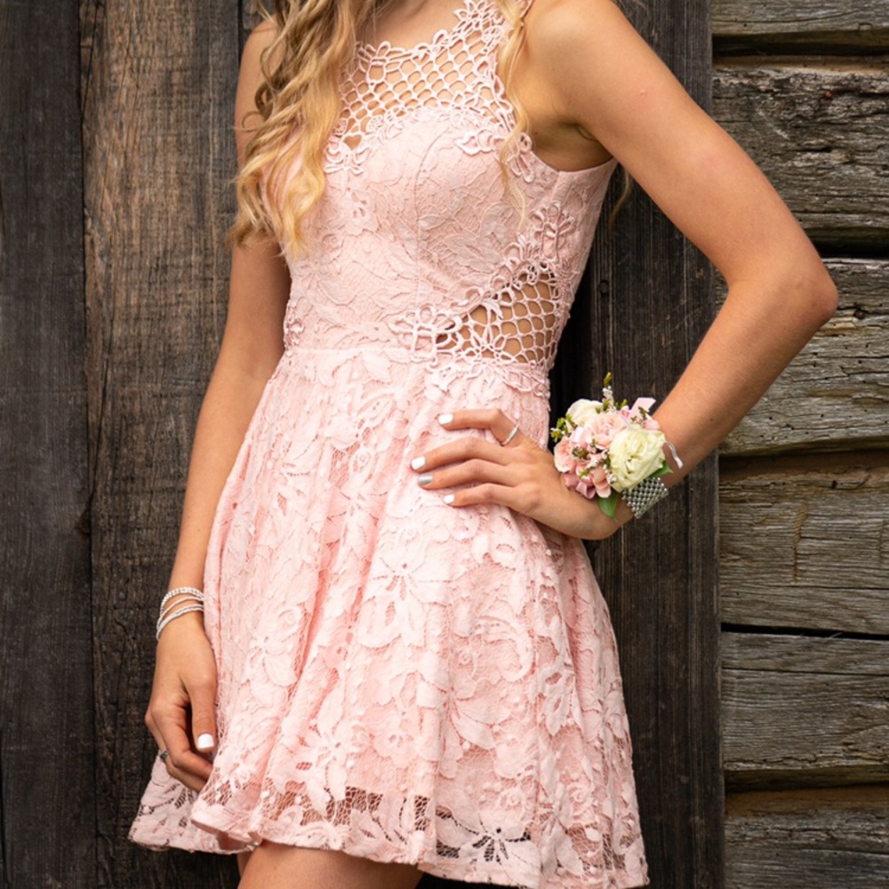 Light Pink Lace Homecoming Dress